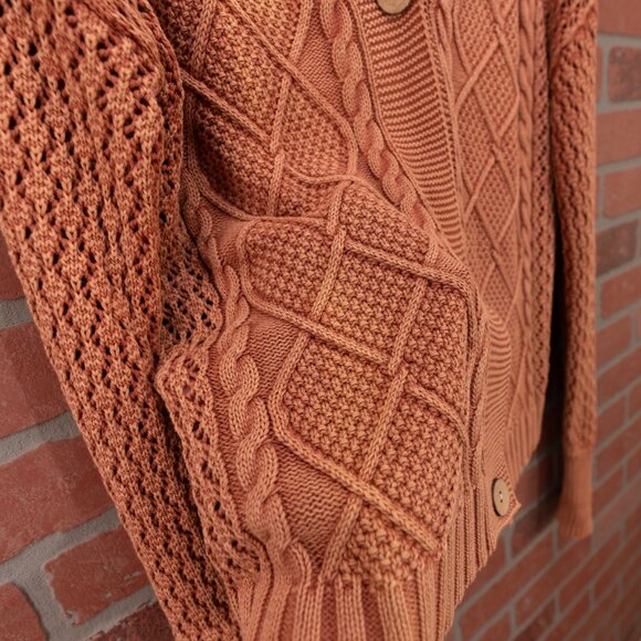 Brick Red Cable Knit Cardigan Sweater - Size Small - Picture 8 of 13